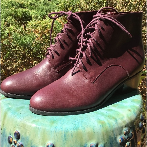 ISSACMIZRAHILIVE! (7.5) WOMEN’S Leather Lace-up ankle boots Burgundy. Pre-owned - Picture 2 of 6